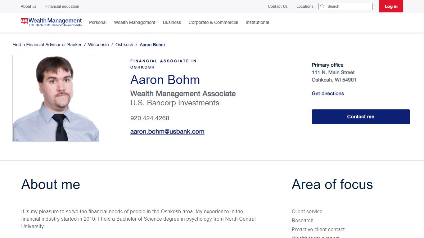 Financial Associate in Oshkosh | Aaron Bohm - U.S. Bank