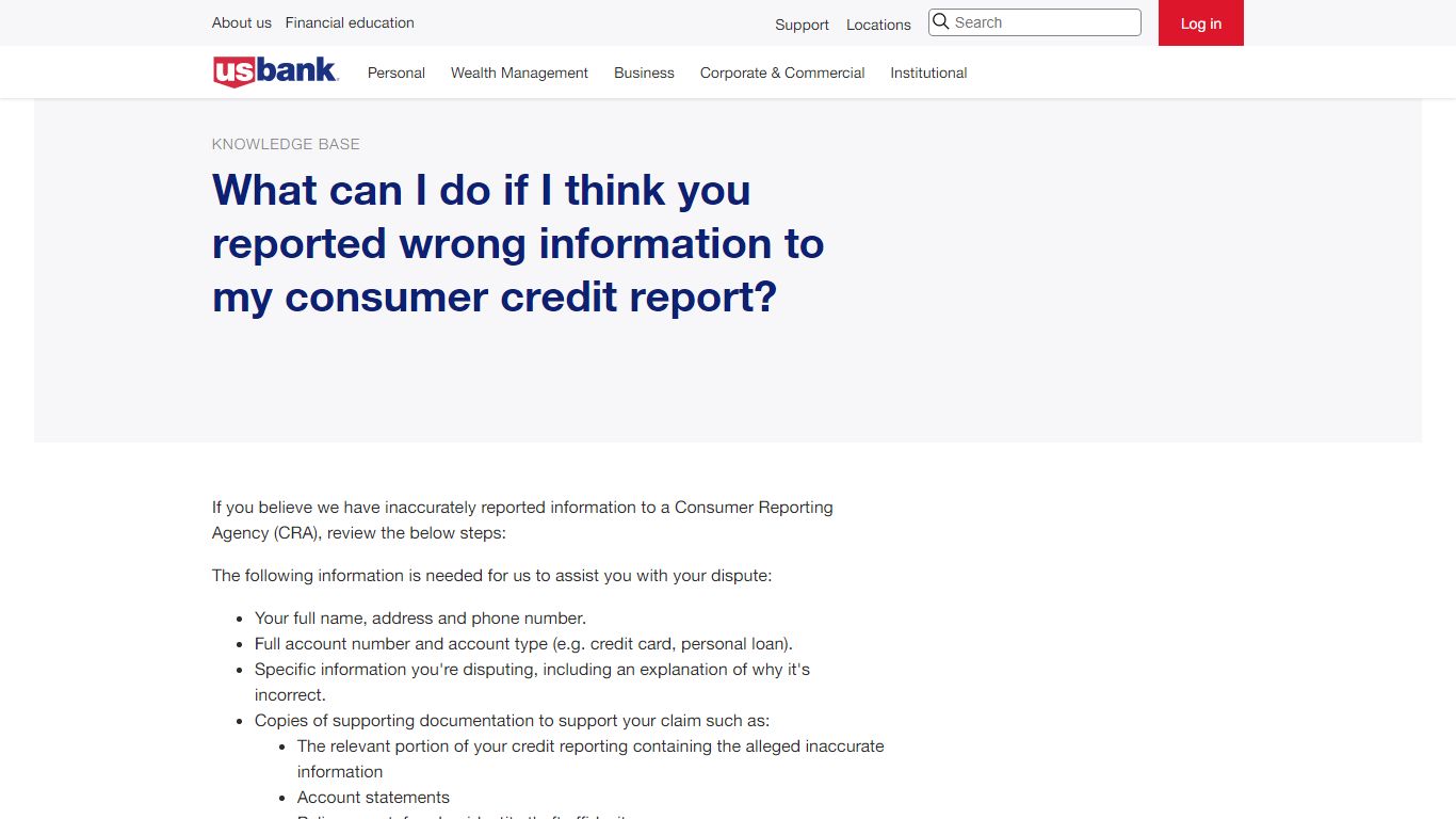 What can I do if I think you reported wrong information to ... - U.S. Bank